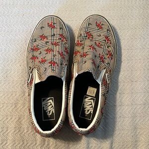 Plaid flower embroidered slip on vans 9.5